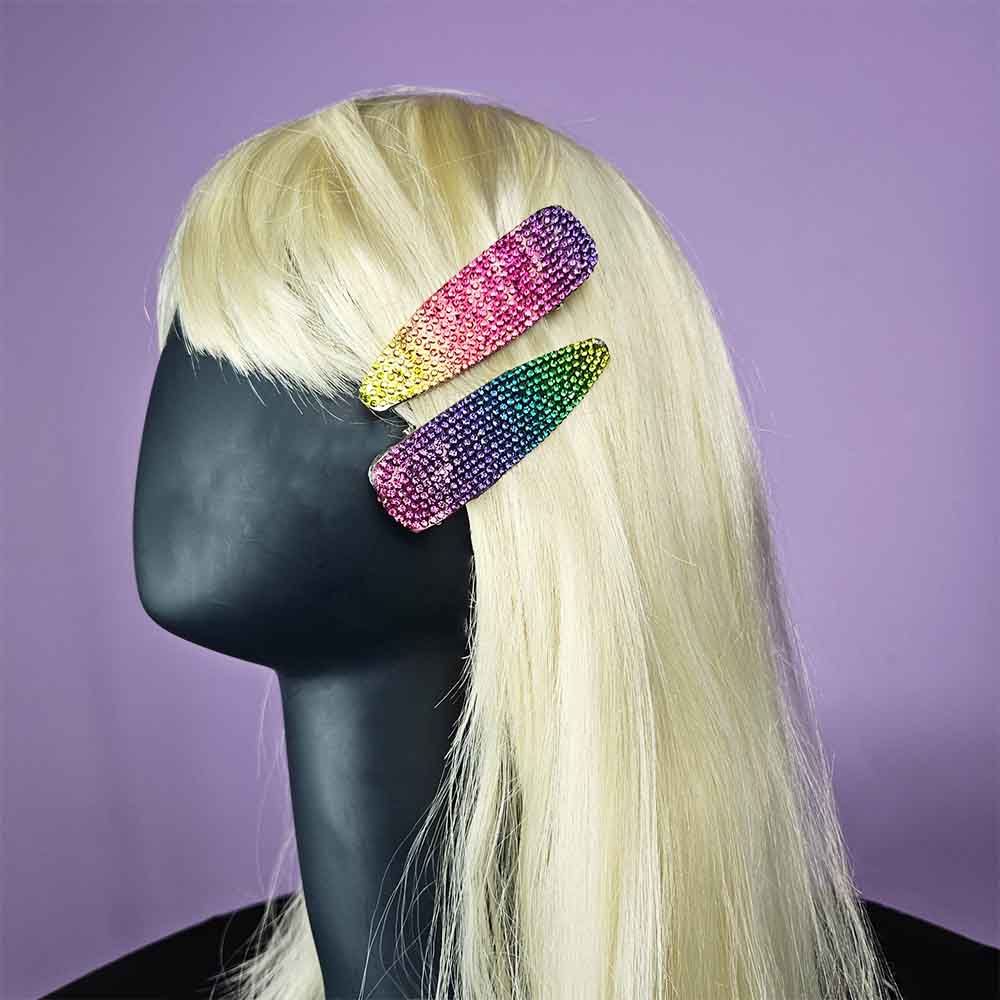Attitude Hair Dye - Rainbow Stone Covered Concord set of 2 Hair clip - Rainbow